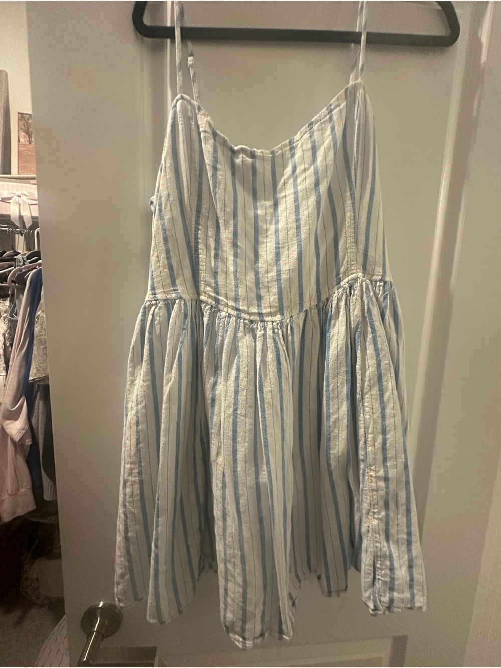 aerie Blue and White Striped Spaghetti Strap Dress